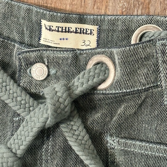 Free People Moxie Flocked Pull-On Barrel Jeans Mountain Green Size 32 - Picture 7 of 12